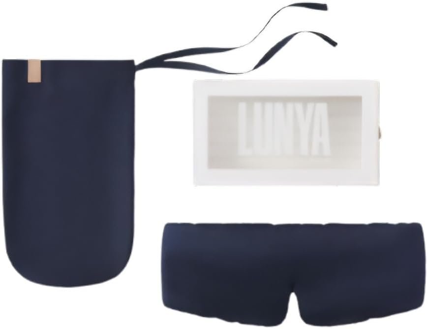 Lunya Washable Silk Sleeping Mask – Thermoregulating Mulberry Silk, Light Blocking and Comfortable Fit – Sleep Mask for Women and Men with Box – Deep Blue – Large