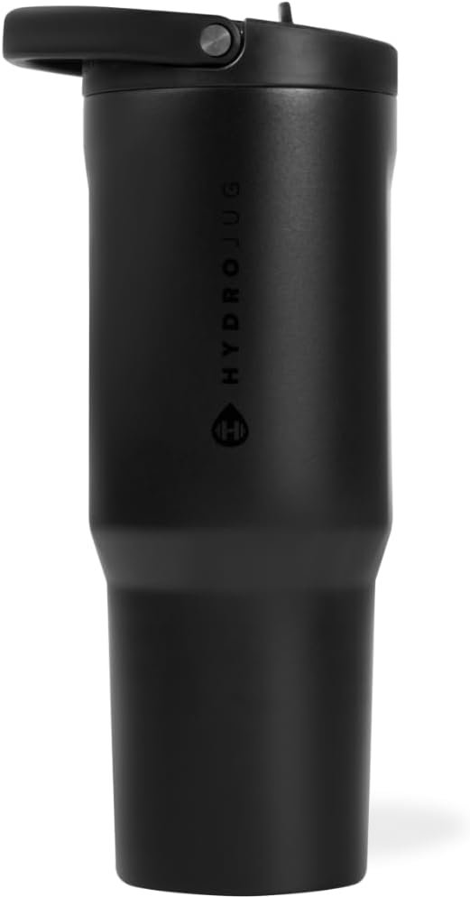 HydroJug Sport – Stainless Steel Tumbler with Straw, Vacuum Insulated, 40oz Leakproof Water Bottle, Ergonomic Design, Reusable, Dishwasher Safe, Rubber Base, Durable for Gym or Outdoors, Black
