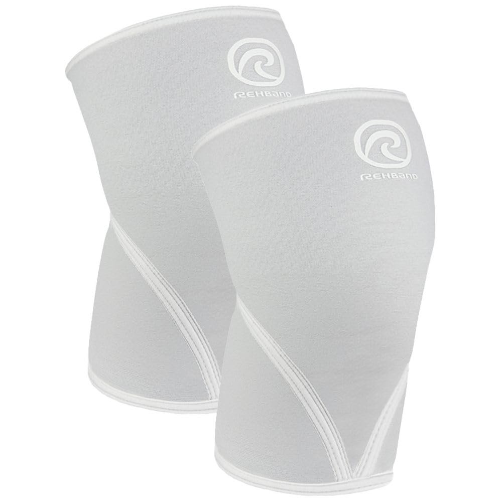 Rehband Classic 7mm V Knee Sleeve for Weightlifting, Competition Grade Powerlifting Knee Sleeve, Compression Sleeve for Crossfit, Squats, Gym & Heavy Lifts, Colour:Arctic/White – 1 Pair, Size:Medium