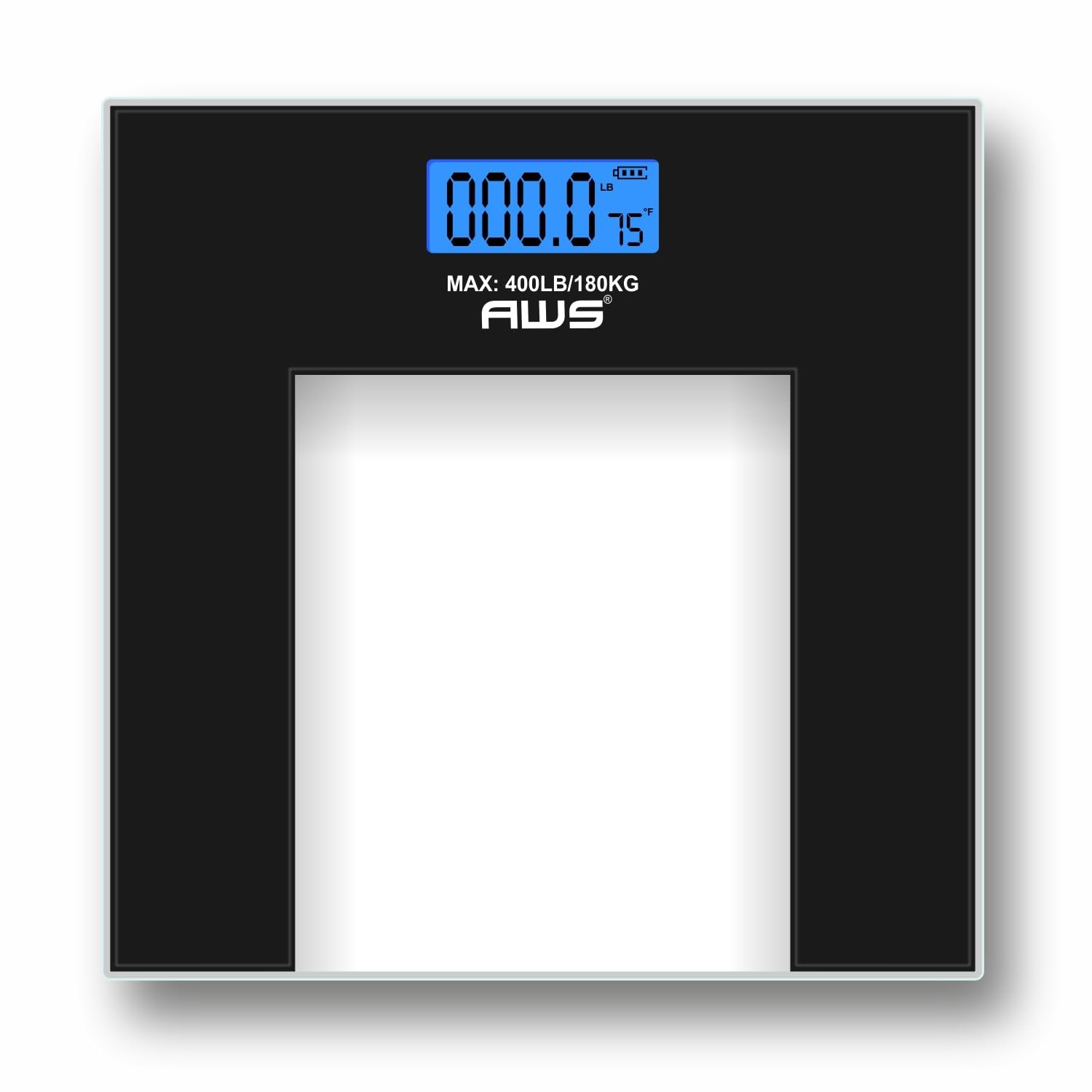 AWS Digital Bathroom Scale 400 lb Capacity | Clear Tempered Glass Body Weight Scale with Large Display | Low-Profile Modern Design, High Accuracy & Step-On Technology