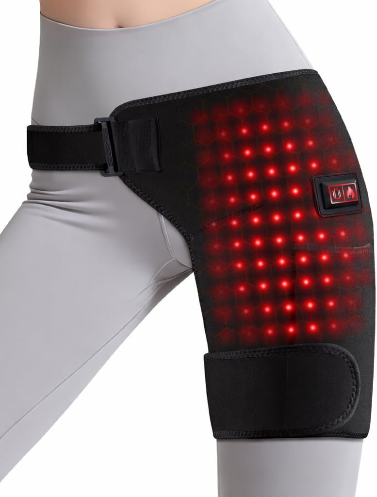 Red Light Hip Heating Pad for Sciatica & Hip Pain Relief, 5000mAh Built-in Battery Hip Brace with Vibration & 3 Heat Levels, Wearable Support for Lower Back, Thigh & Buttock