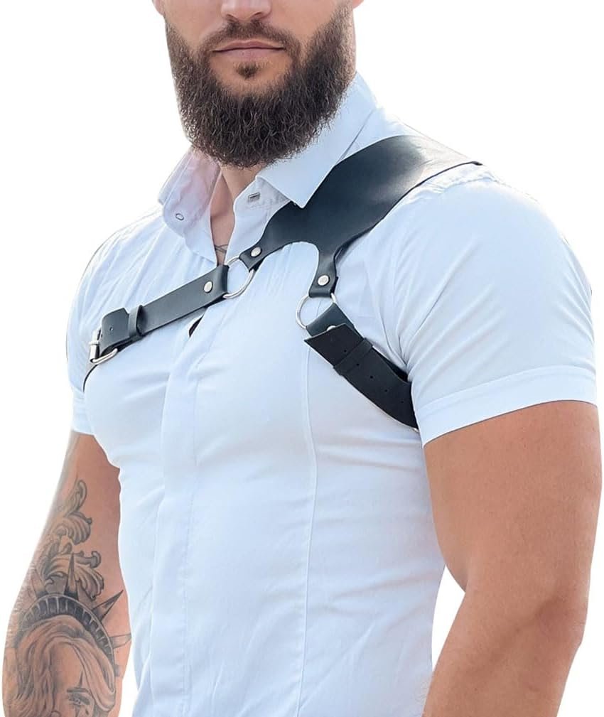 Men’s Leather Chest Harness Body Chain Adjustable Gothic Vest Shoulder Armors Strap Steampunk Belt Rave Clubwear Costume