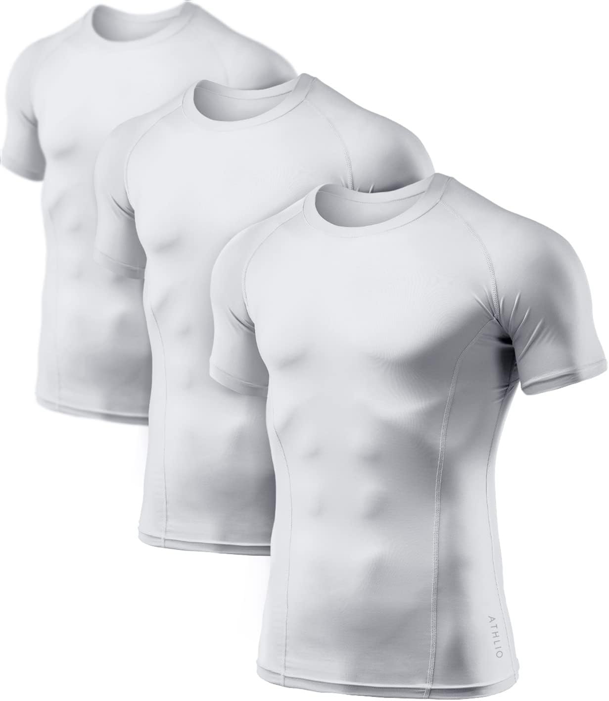 ATHLIO Men’s Cool Dry Short Sleeve Compression Shirts, Sports Baselayer T-Shirts Tops, Athletic Workout Shirt
