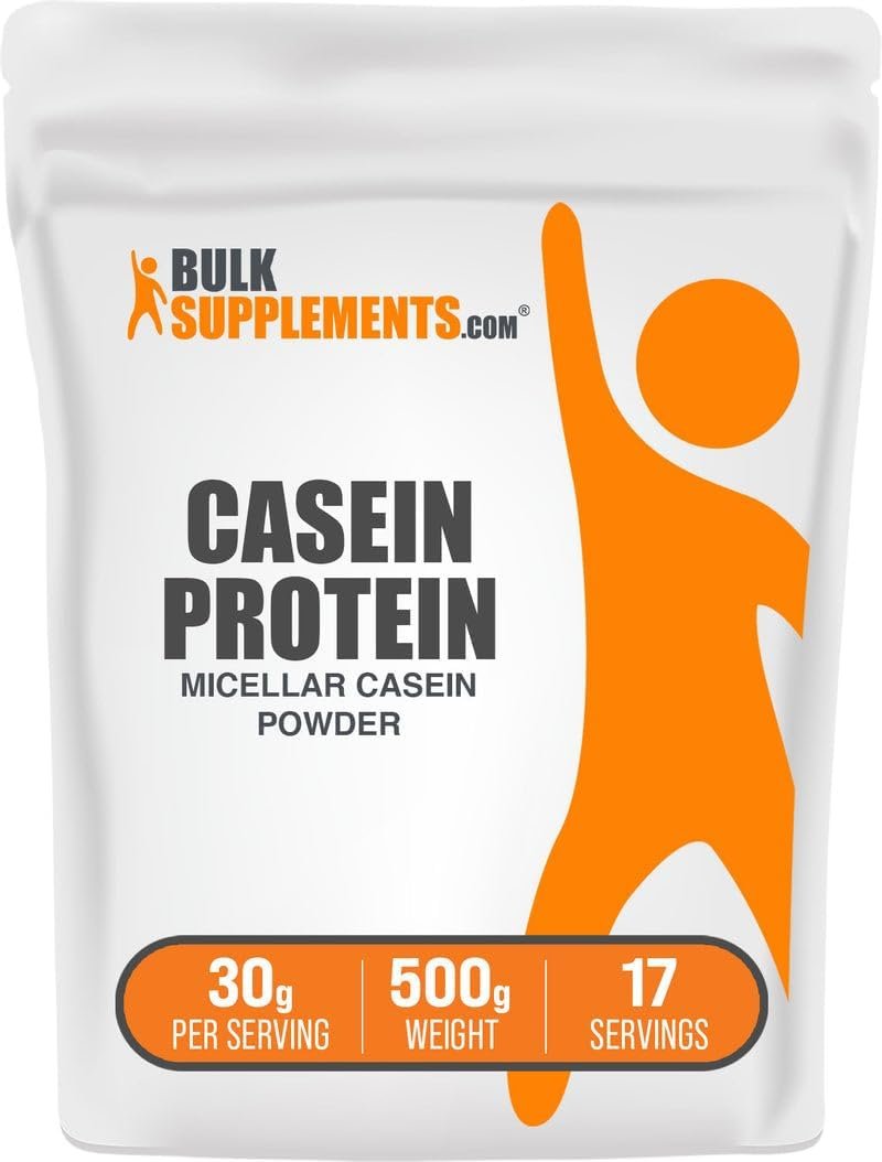 BulkSupplements.com Casein Protein Powder – Micellar Casein Powder, Slow Digesting Protein – Unflavored & Gluten Free, 30g per Serving, 500g (1.1 lbs) (Pack of 1)