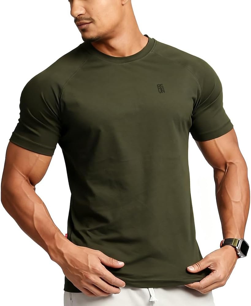 Casual Short Sleeve Crew Neck Classic Wicking Breathable Fitness Muscle Athletic T Shirts Mens