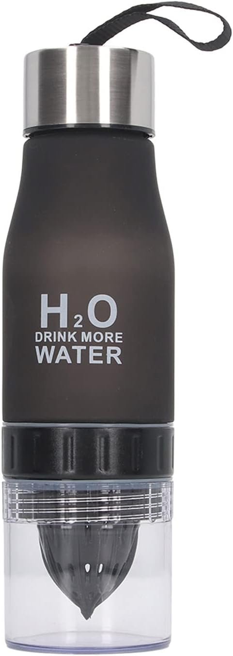 650ML Fruit Infuser Water Bottle, BPA Free Fruit Infuser Water Bottle Lemon Juice Squeezer Water Bottle, Outdoor Travel Portable Leakproof for Men Women Black