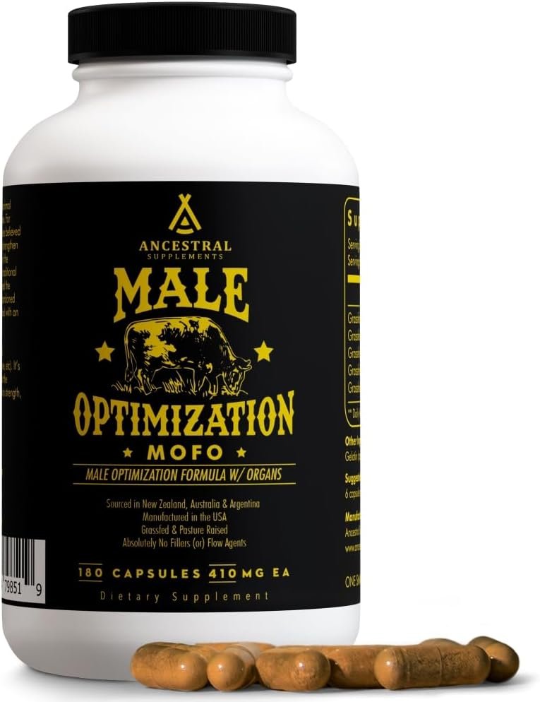 Ancestral Supplements Mofo, Supplements for Men, Support for Energy Levels and Overall Men’s Health and Wellness, Non-GMO Grass Fed Beef Organ Supplement with Liver, No Fillers, 180 Capsules
