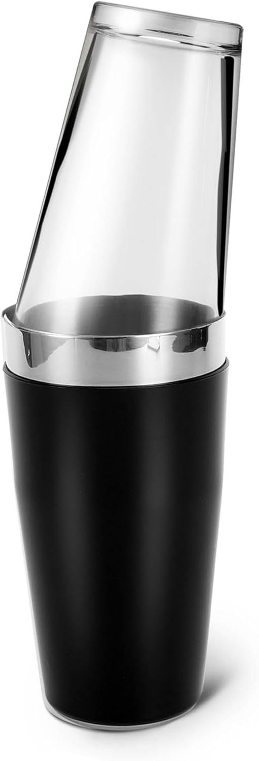 Barsics Boston Shaker Set 16 fl oz Glass 26 fl oz Steel with Rubber Sleeve | Leakproof, Detachable Rubber Grip, 18/8 Stainless Steel, Dishwasher Safe, Professional Bar Tools, Home Bartending, Gift