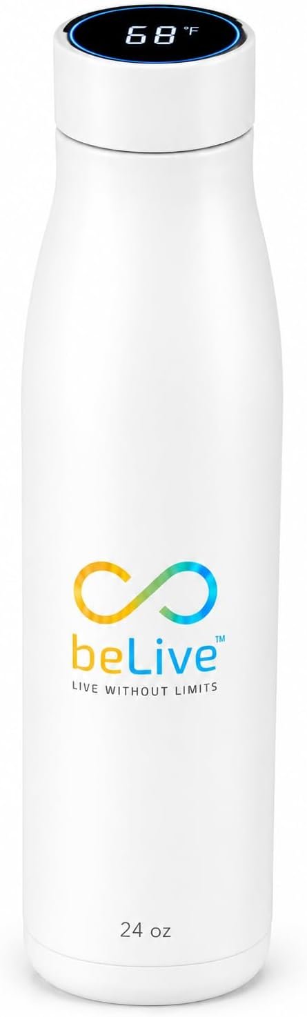 BeLive Smart Water Bottle 24 oz | UV-C Self-Cleaning, Temperature Display (°F/°C), USB-C Rechargeable, Insulated Stainless Steel, Hydration Reminder
