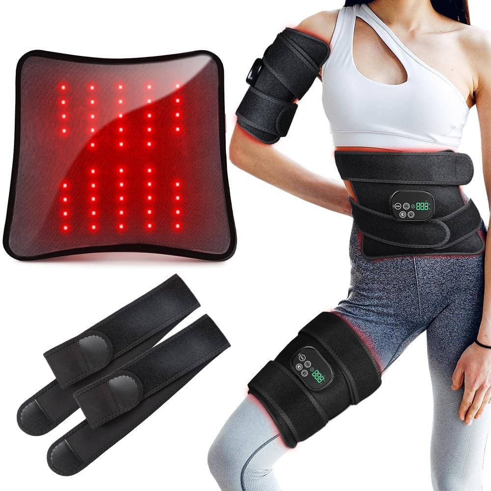 Red Light Therapy for Body Massager Belt with Vibration Massage, Cordless Infrared Light Therapy with 2 Long Wraps, Red Light Therapy Belt Wrap for Back Shoulder (Black) | Vibration Massage, Cordless Infrared Light Therapy, 2 Long Wraps, For Back Shoulder