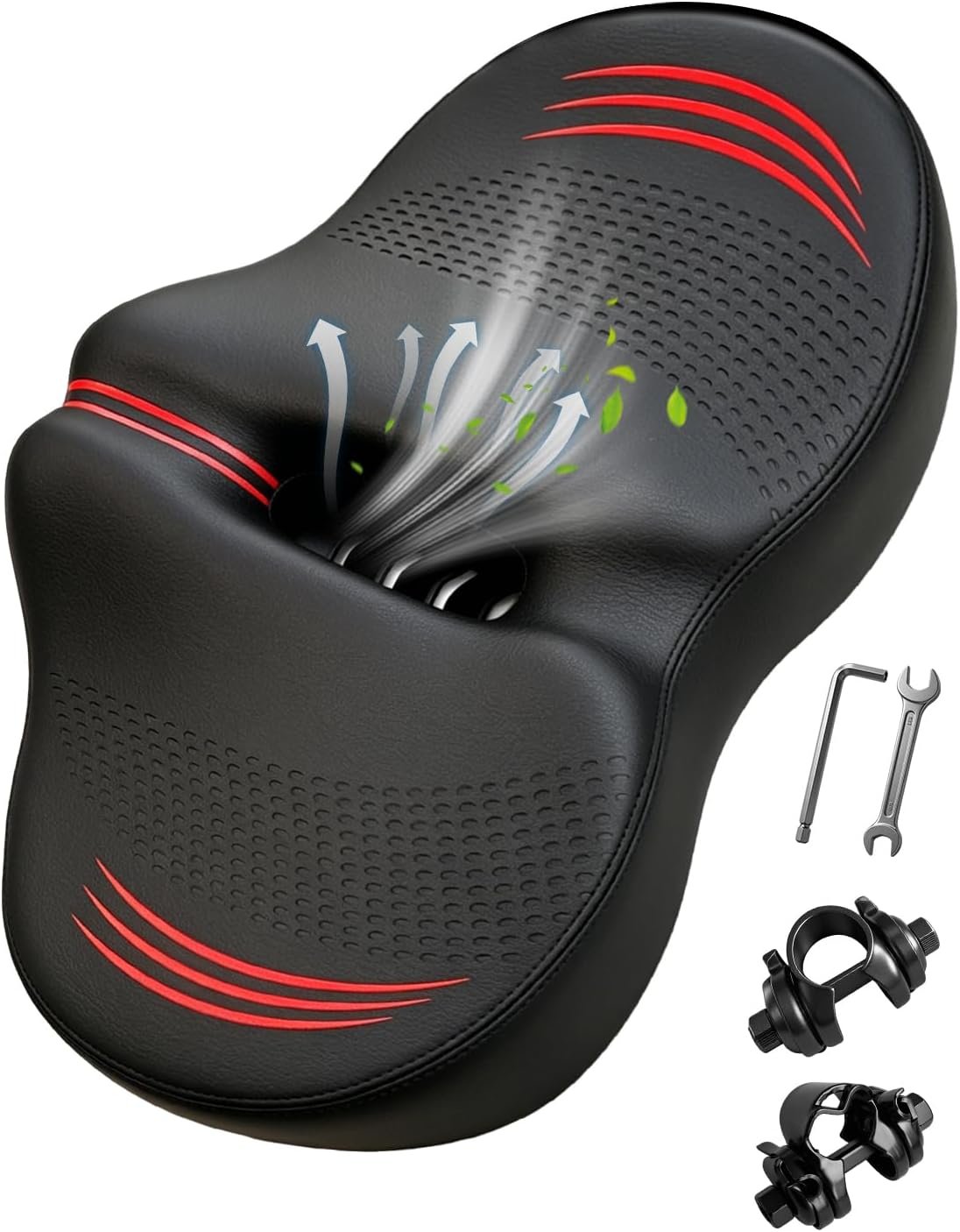 Noseless Oversized Bike Seat Replacement, NEW Comfortable Extra Wide 13.6″ Padded Bicycle Seat Cushion for Men and Women, Comfort Bike Saddle for Peloton Bike, Exercise, Cruiser, Mountain Bikes