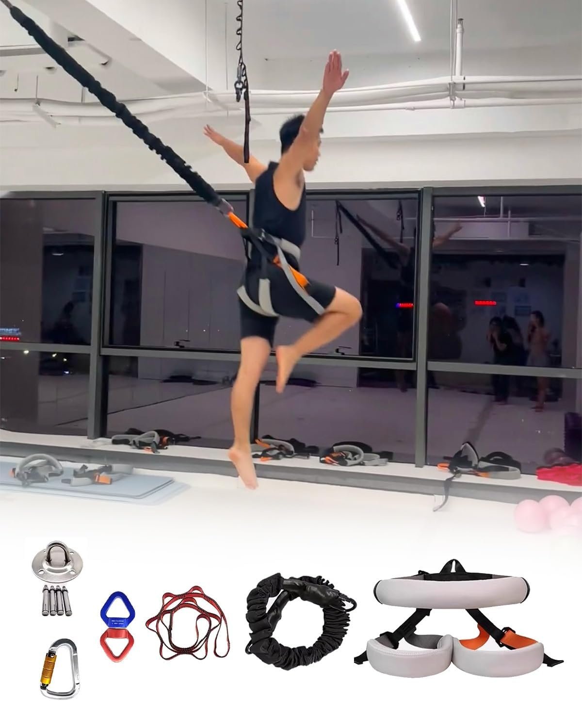 JYHHCYS Yoga Bungee Cord Resistance Belt Set, Ceiling Mount Suspension Trainer for Man, Woman, Aerial Yoga Fitness Resistance Belt with 360° Rotational Device(S – 99~125lbs/45~57kg)