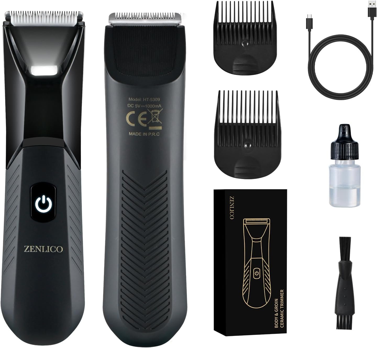 Manscape Body Hair Trimmer, Pubic Hair Trimmer for Men, Ceramic Blade Body Shavers with USB-C Charging, Replaceable Heads Ball Razors with Led Spotlight, 90 Minutes Shaving, Ideal Gift for Men