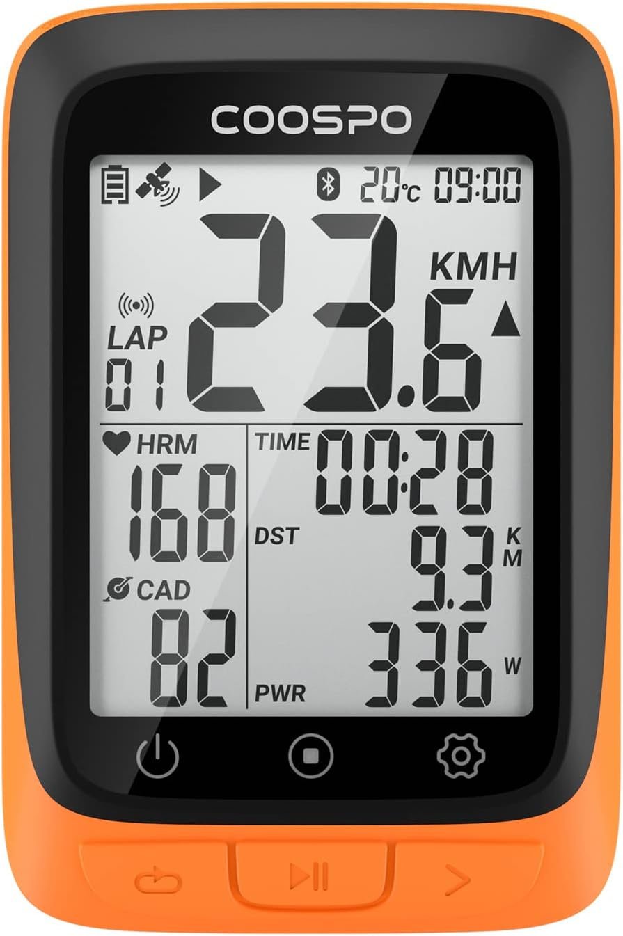 COOSPO Bike Computer Wireless GPS, Cycling Computer GPS Bike Tracker with Bluetooth/ANT+, Waterproof Bicycle Computer GPS Speedometer with Auto Backlight, 2.4 inch LCD Display
