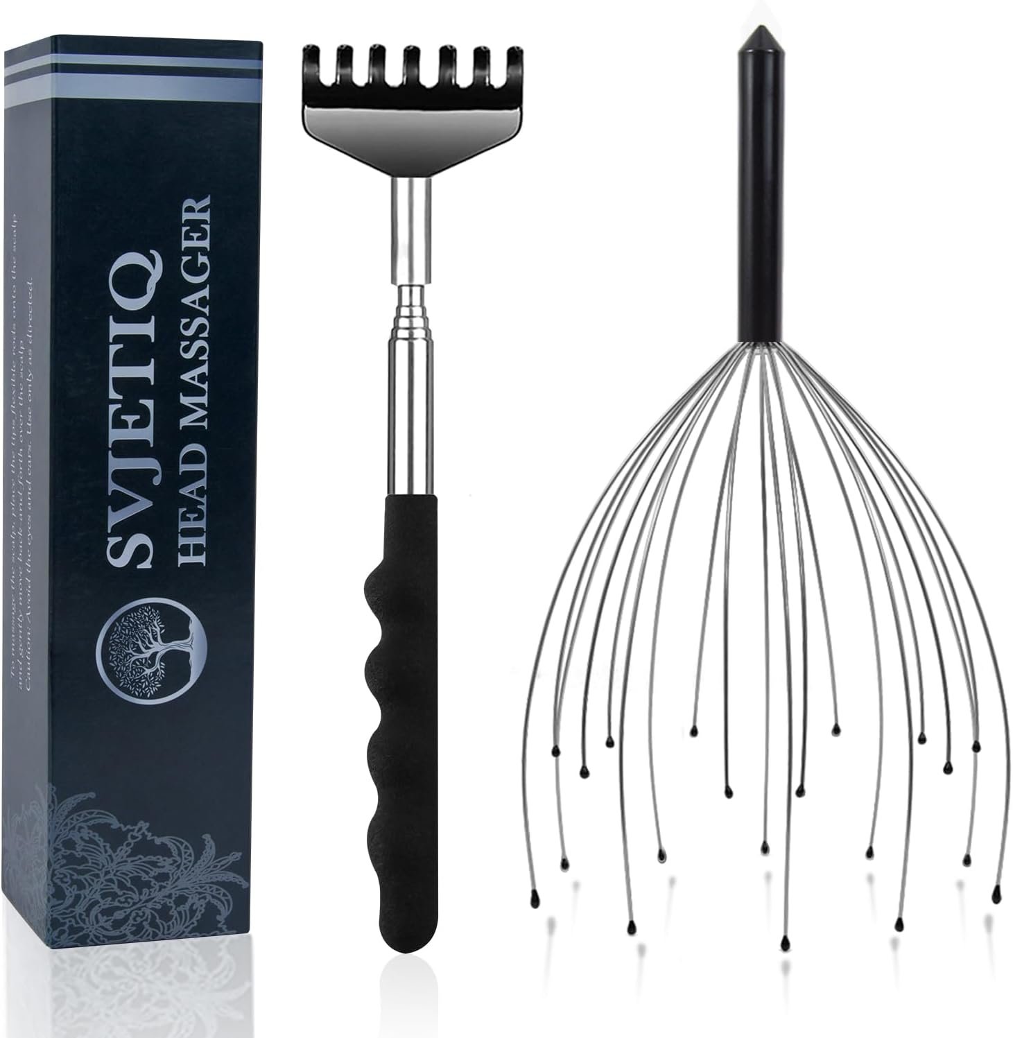 Svjetiq Head Massager Back Scratcher, 20 Fingers Head Scratcher Scalp Massager & Extendable Back Scratcher for Men Women, Christmas Gift Stocking Stuffers for Deep Relaxation, Stress Relief