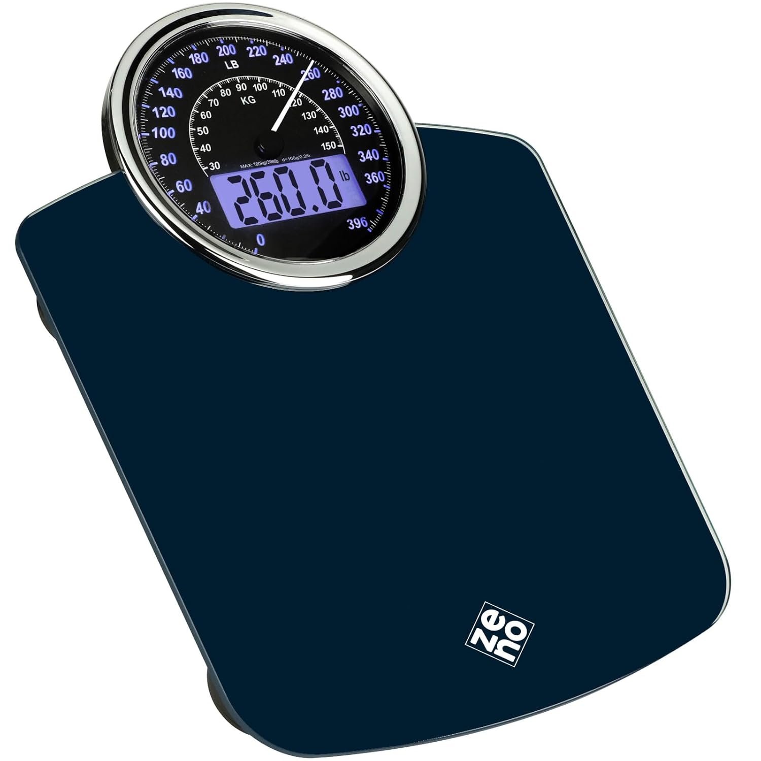 ZENO Hybrid 2-in-1 Analog & Digital Weighing Scale for Body Weight up to 400lbs – Thick Tempered Glass – Extra Large Display – Easy to Read Digital Bathroom Scale – New – Dark Blue