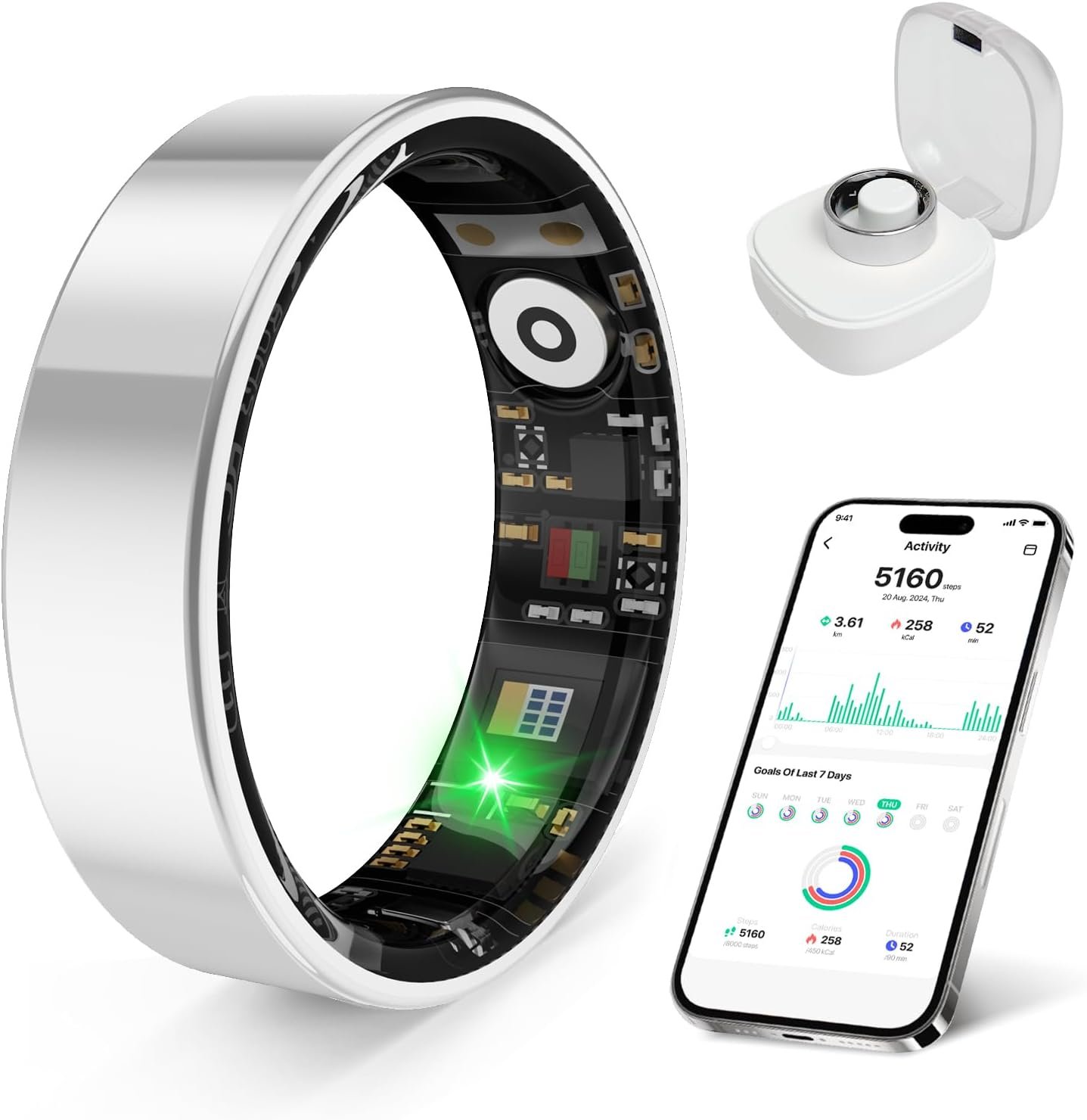 2026 Smart Ring Health Tracker for Men Women, Sleep Stress Exercise Health Monitoring, IP68 Waterproof, Long Battery Life, No Subscription, iOS Android Compatible (Silver, 9)