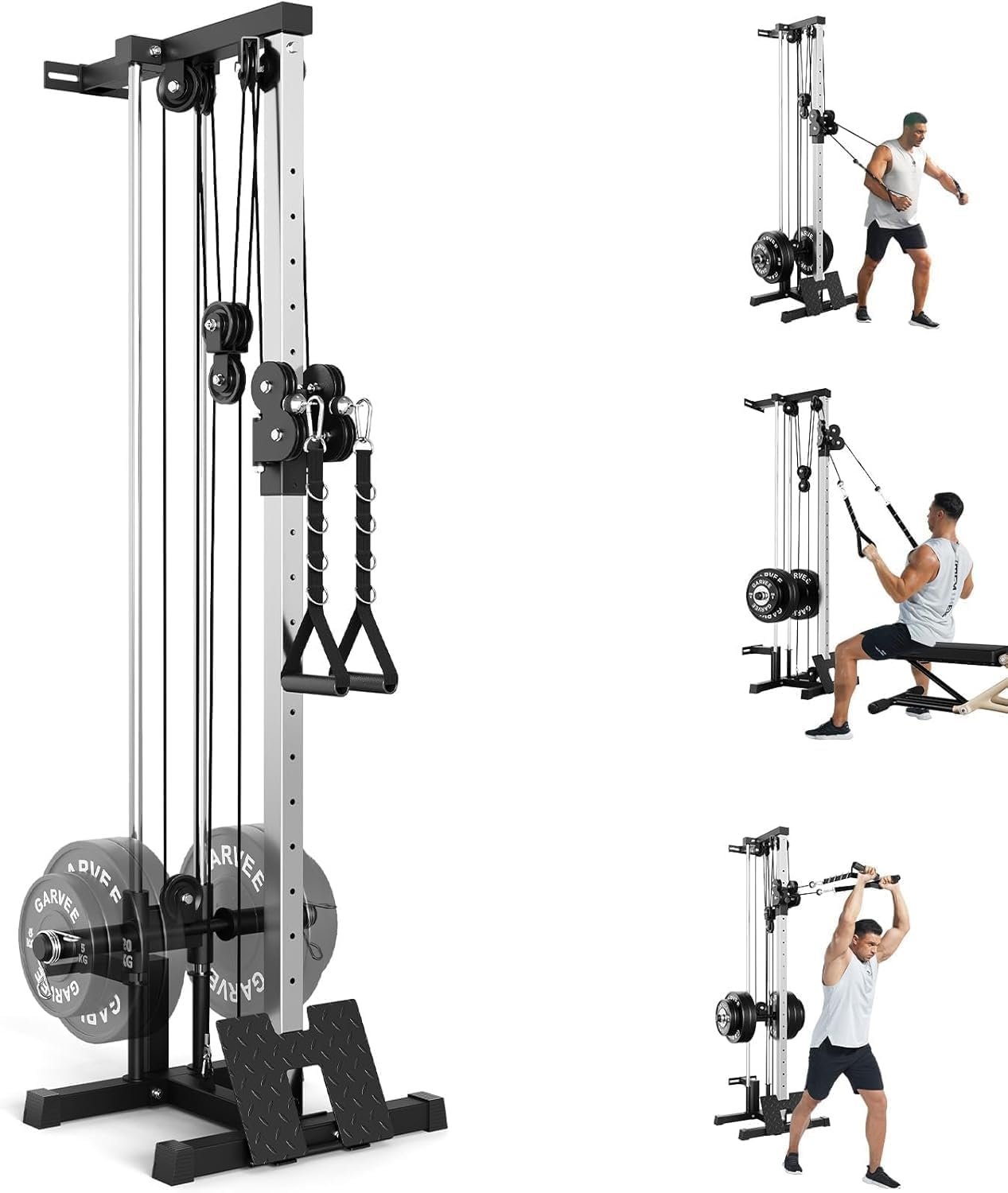 Wall Mount Cable Machine – Dual Pulley Cable Crossover Machine with 19 Adjustable Positions, Tricep Rope, T-Bar, LAT Pulldown Bar & Foot Board for Home Gym Strength Training