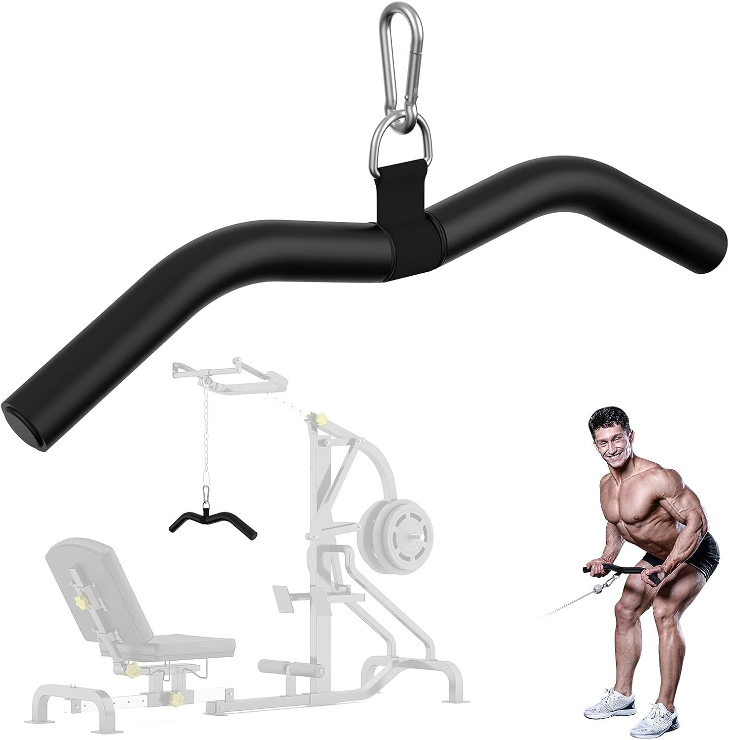 Upgraded LAT Pulldown Bars, 19″ LAT Pull Down Bar Attachments for Home Gym, Curl Triceps Press Down Bar Handle LAT Bar Cable Machine Attachment for Pulley System, Rowing LAT Pull Down Bar