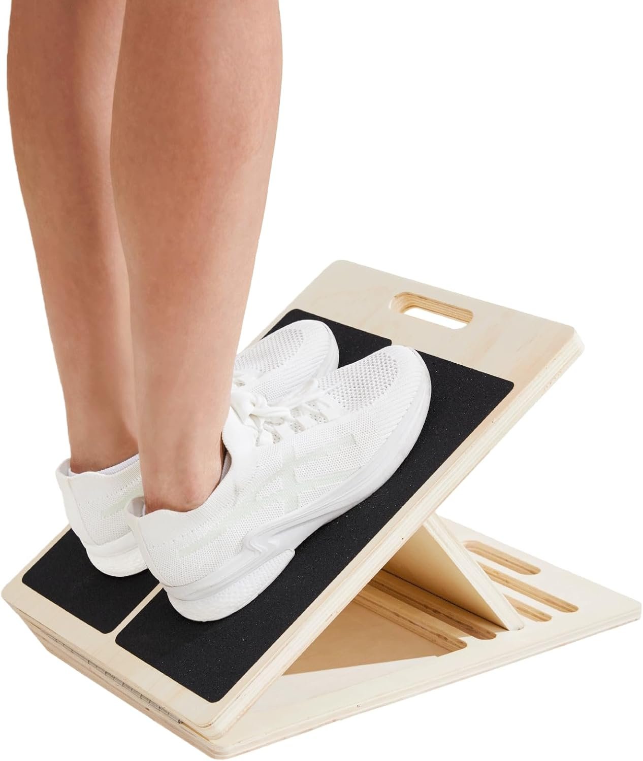 Adjustable Wooden Slant Board for Exercise, 5-Angle Non-Slip Foldable Calf Stretcher for Calf Stretching, Squats and Mobility, 400 lb Capacity