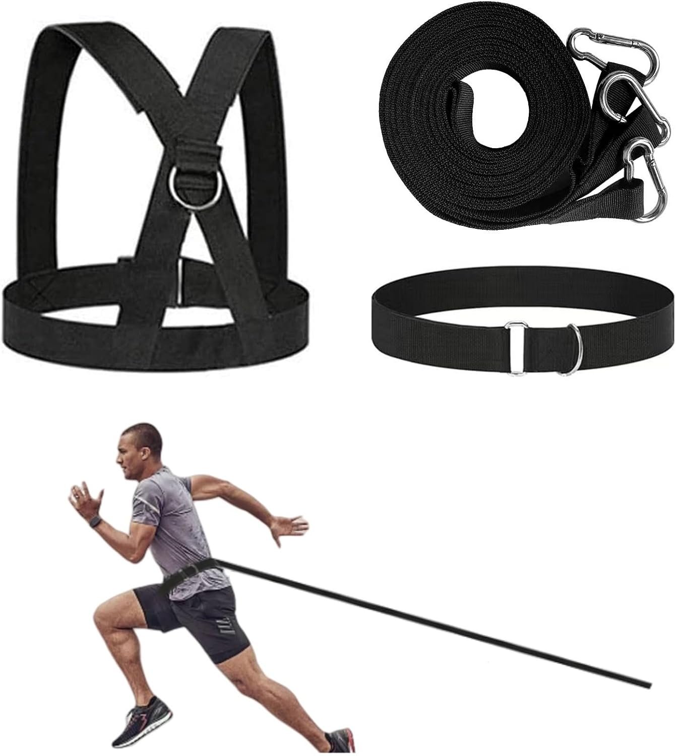 Sled Workout Equipment, Harness Set for Training Outdoor, Tire Pulling Fitness Resistance Full Body Physical Exercise Football Men and Women