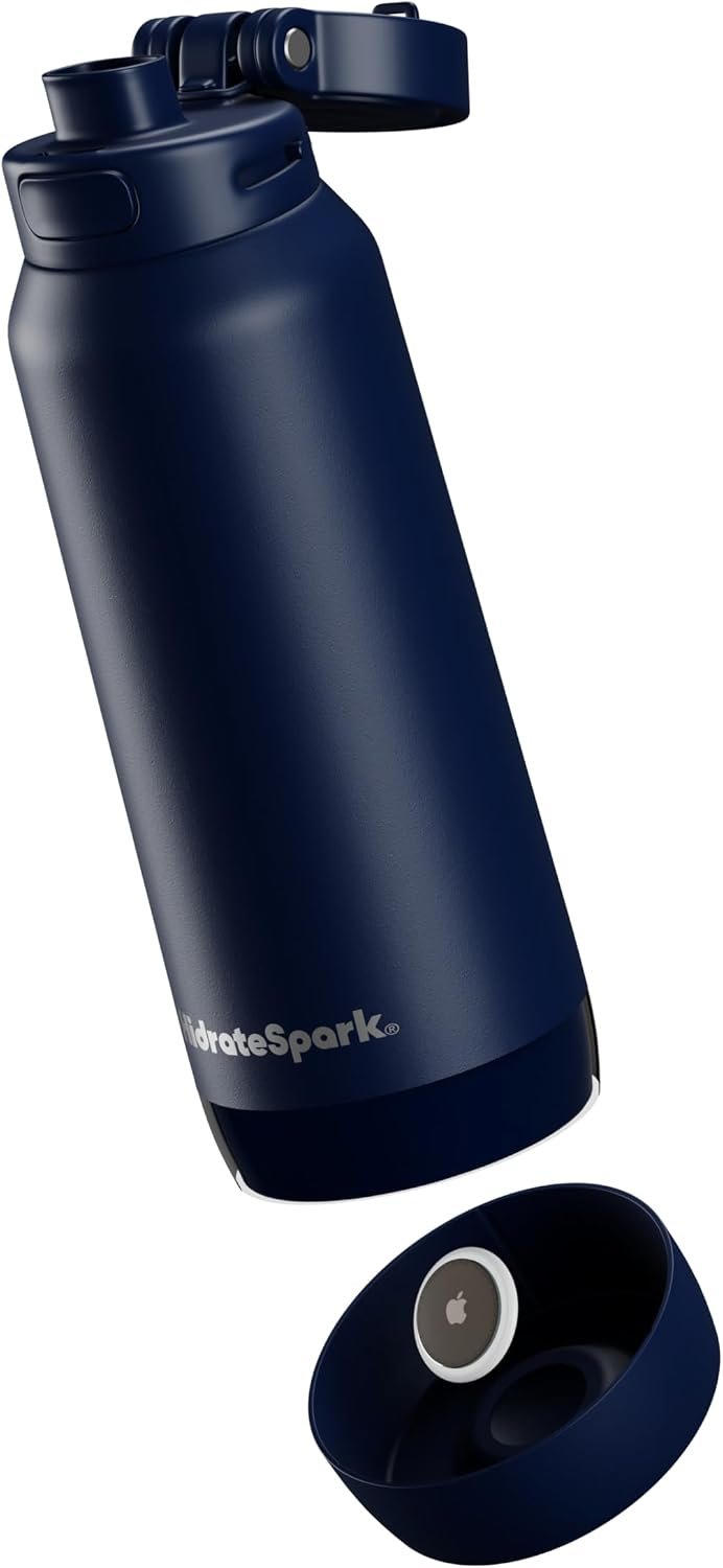 HidrateSpark 32oz Chug Water Bottle with Silicone Boot – Air Tag Compatible – Navy