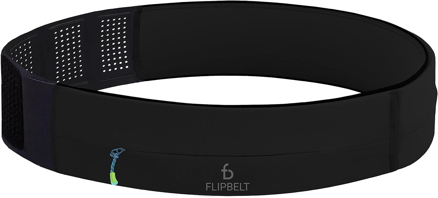 FlipBelt Adjustable Running Belt, Fitness and Running Fanny Pack for Women and Men, Non Chafing Waist Band Pack for Phone Keys Money, Moisture Wicking Storage Belt, USA Company