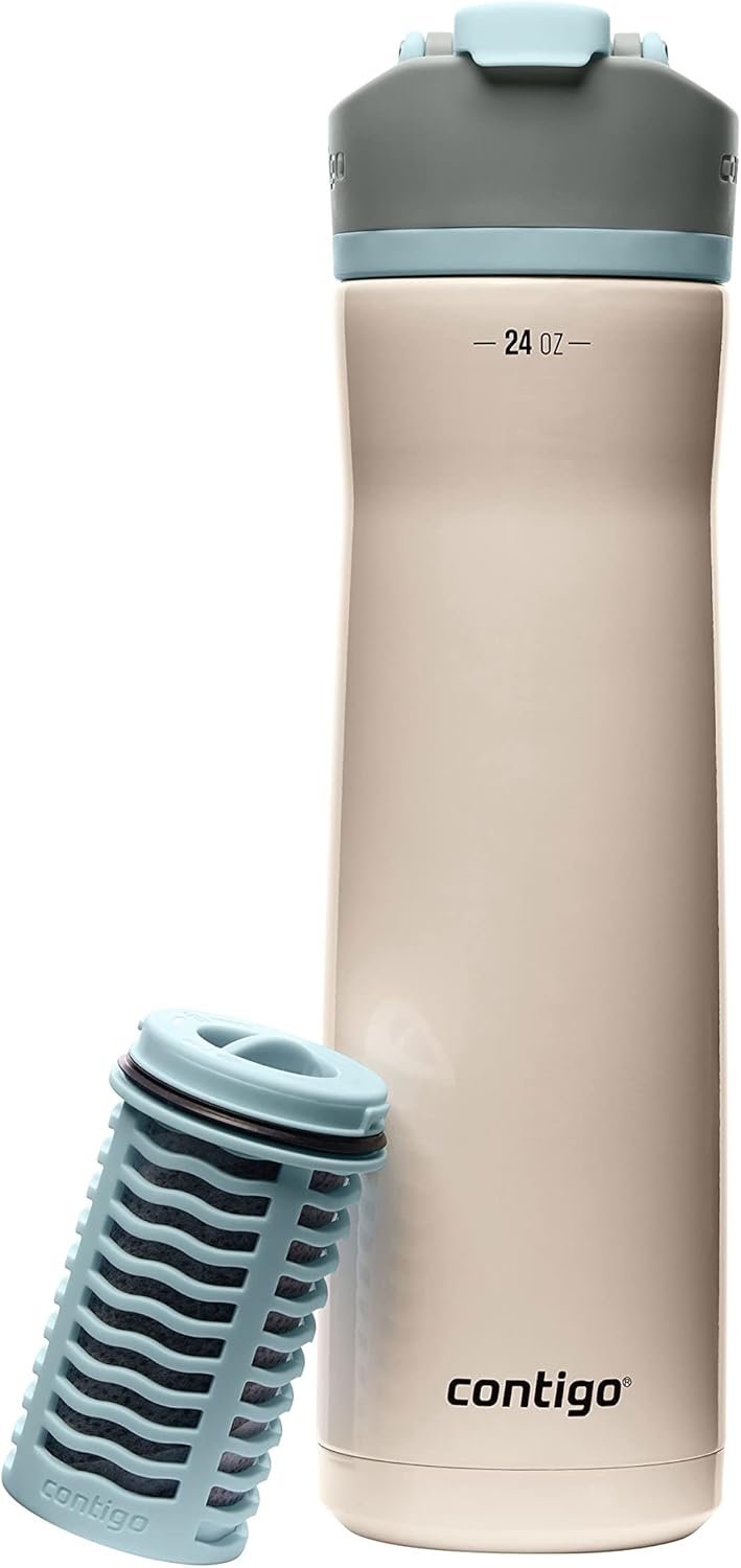 Contigo Clybourn Chill Stainless Steel FreeFlow Filter Water Bottle with AUTOSEAL, 24oz., Salt