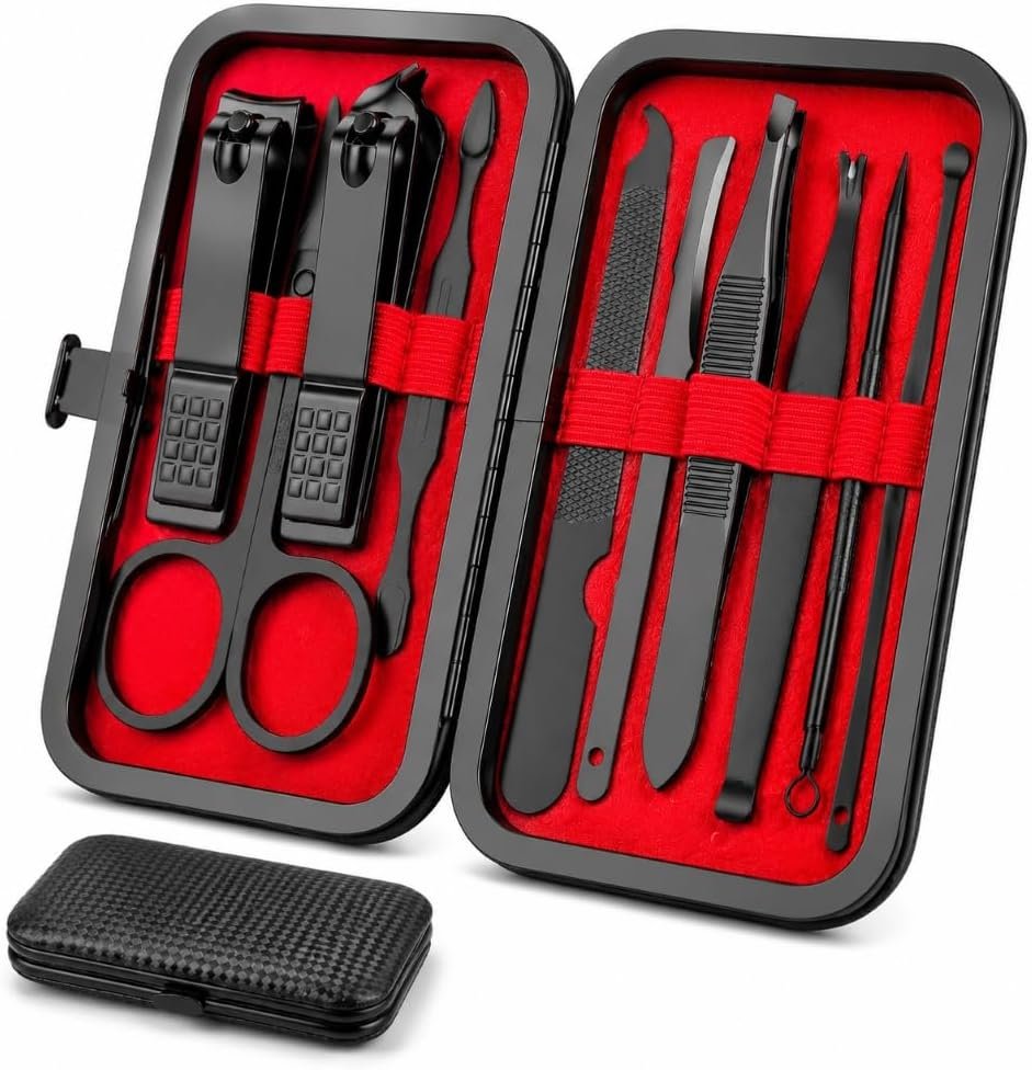 OKOMER Nail Clipper Set – Professional Manicure Set 10 PCS Stainless Steel Nail Kit with Travel Case, Nail Clippers Set Gift for Men Women