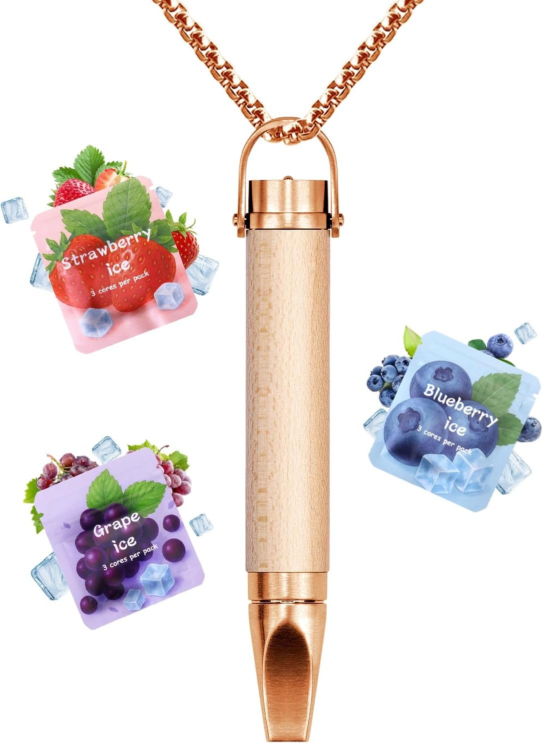 Flavored Air Anxiety Breathing Necklace, Calm Down Stress Relief Breathing Device for Meditation, Flat-mouthed Wooden Jewelry Gift for Women Men