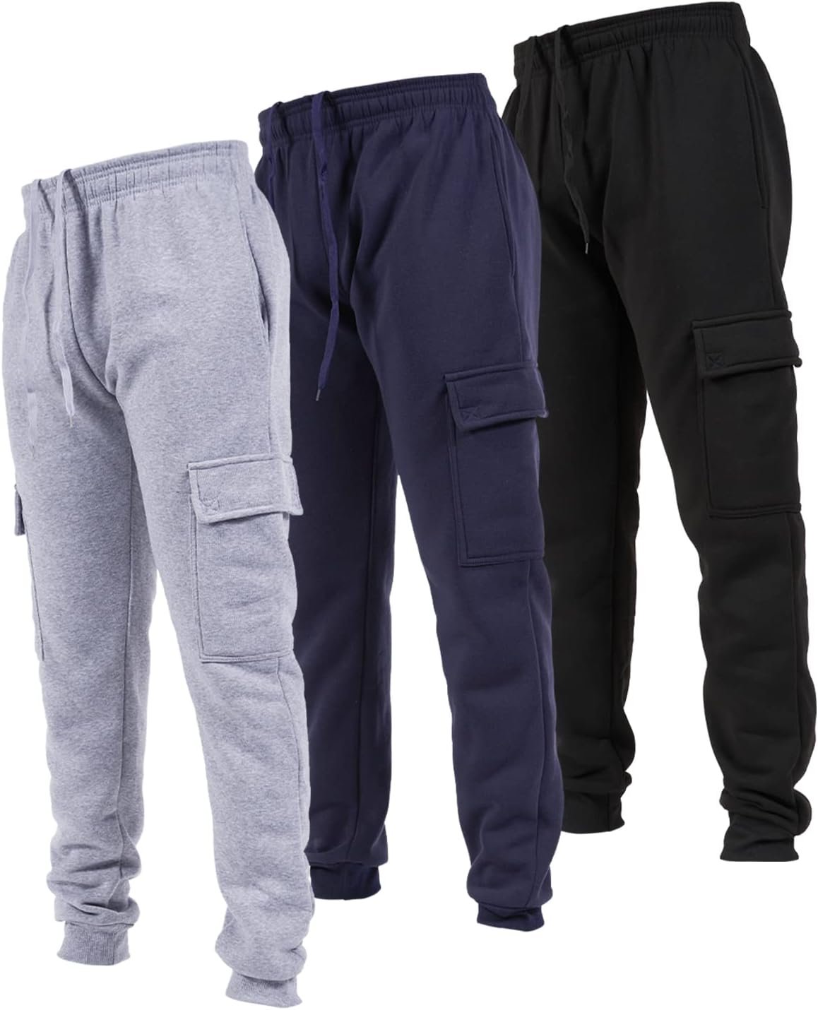 Ultra Performance 3 Pack Mens Sweatpants, Fleece Cargo Joggers for Men with Pockets