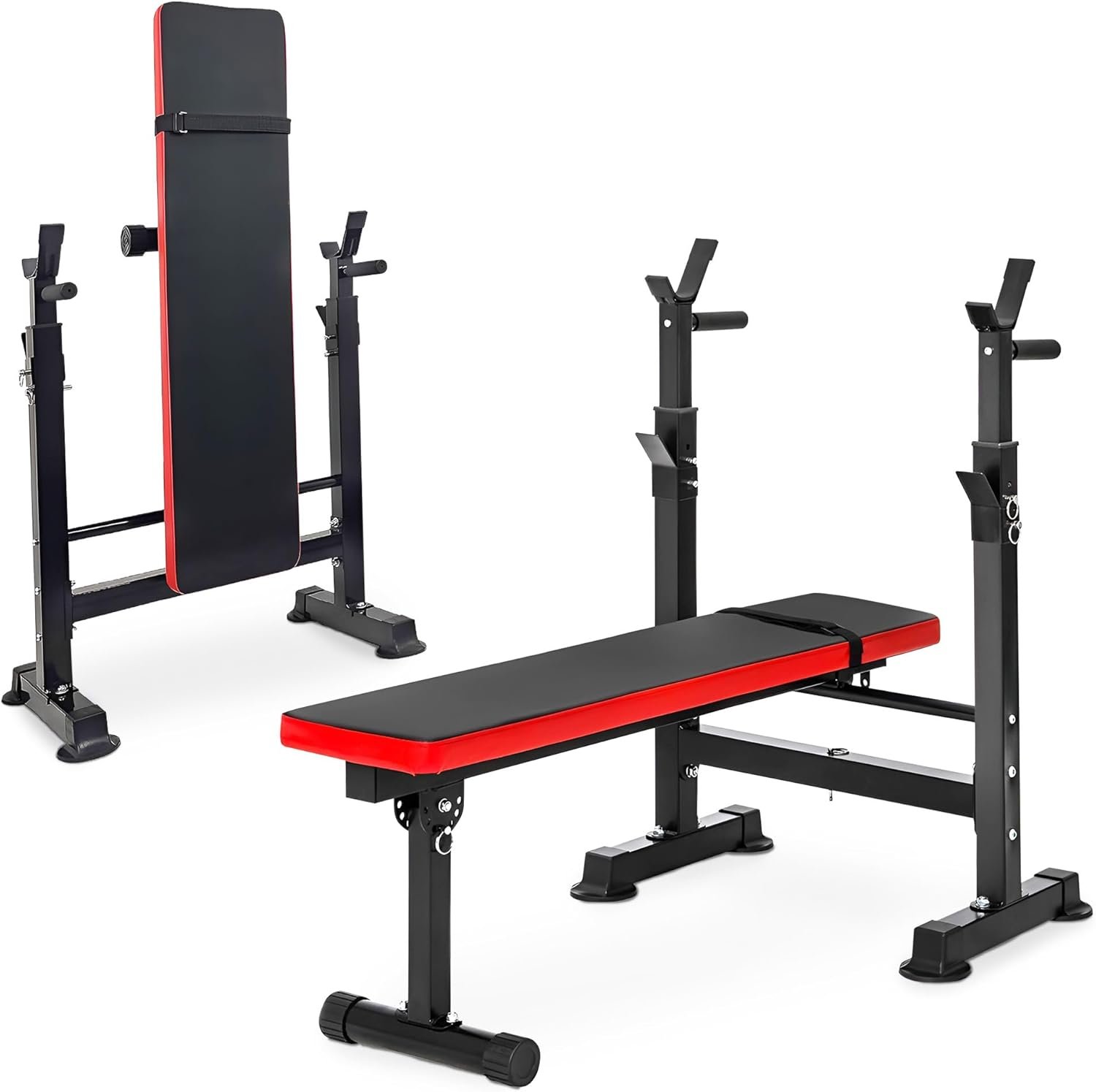 BalanceFrom Steel Weight Bench w/ Squat Rack in Multiple Colors, 400 lb User Capacity – Foldable Home Gym Equipment for Range of Workouts w/ 6-Position Barbell Holder & Adjustable Seat and Recliner