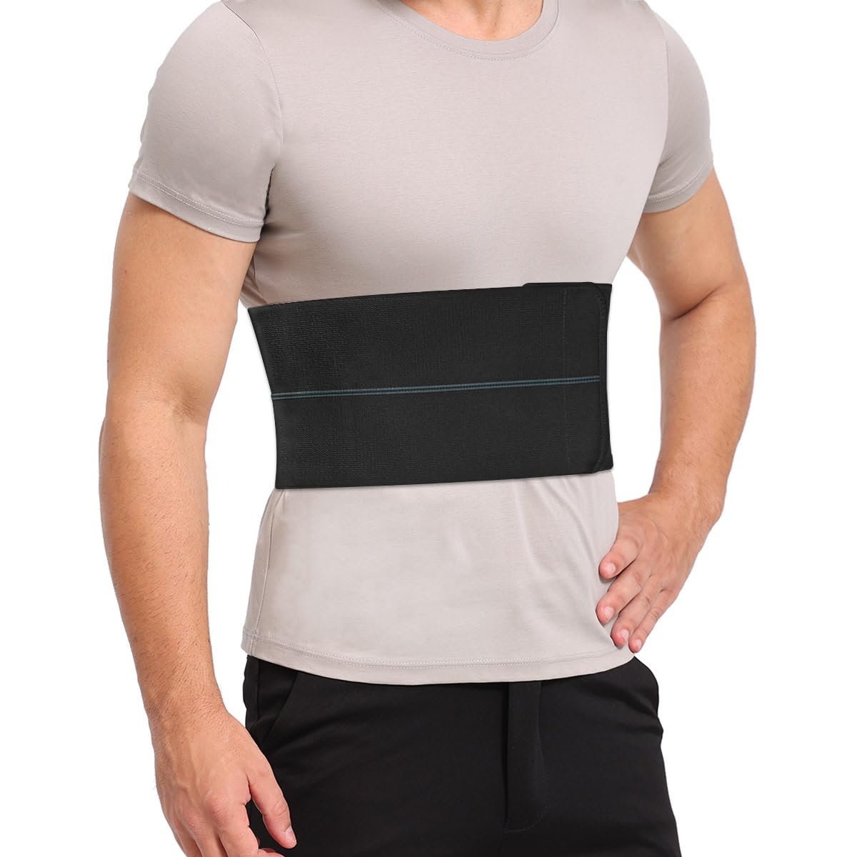 Pauline Broken Rib Brace for Men – Compression Chest Binder for Cracked Ribs Support & Chest Pain Relief – Rib Belt for Bruised Rib Cage (Black, Fits 30”-45”)