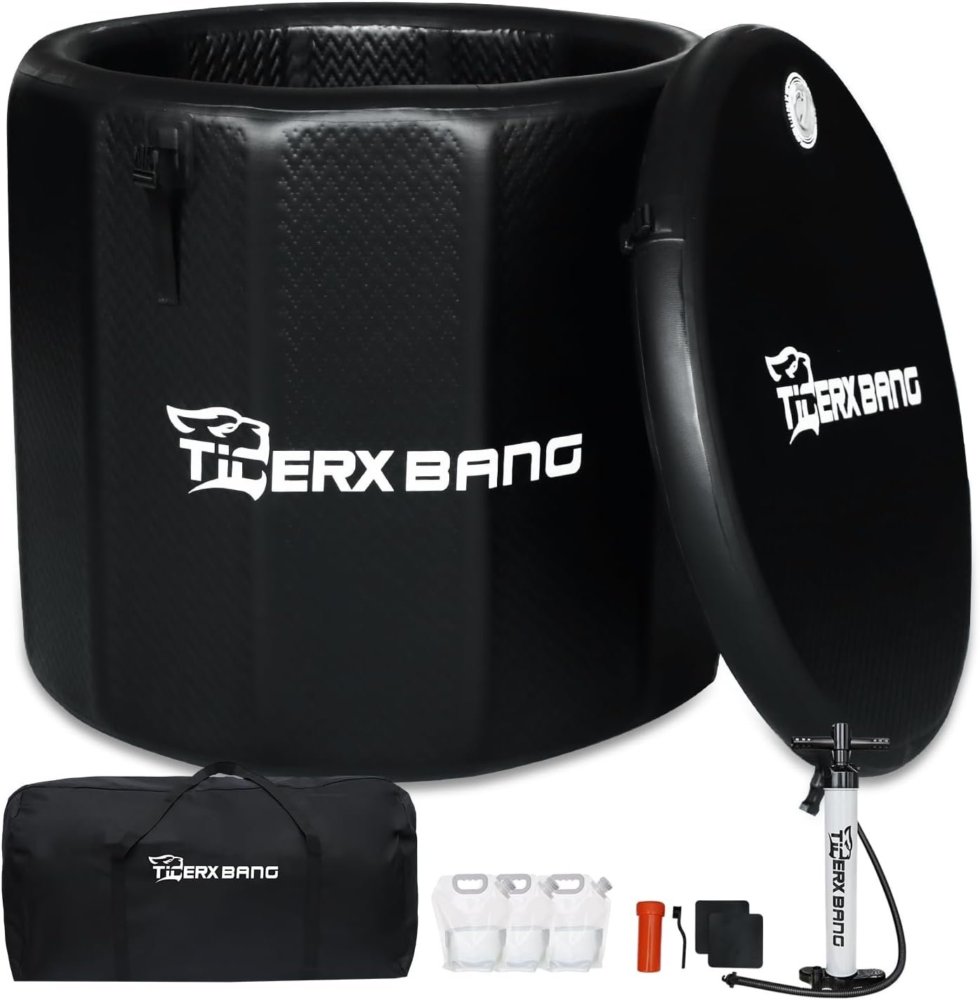 TIGERXBANG Ice Bath Tub,Inflatable Cold Plunge Tub, Water Chiller Compatible,151.3Gallon Portable Ice Plunge Tub for Athletes, Adult Ice Bath Enthusiasts(Circle Classic Black)