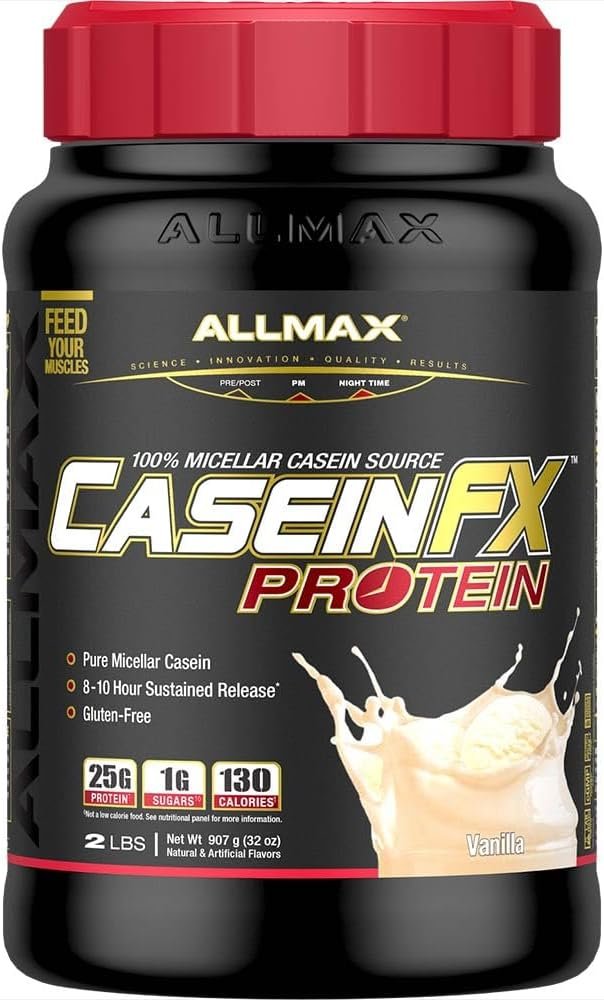 ALLMAX Casein-FX Protein, Vanilla – 2 lb – 25 Grams of Slow-Release Protein Per Scoop – Low Carb & Zero Added Sugar – Approximate 27 Servings