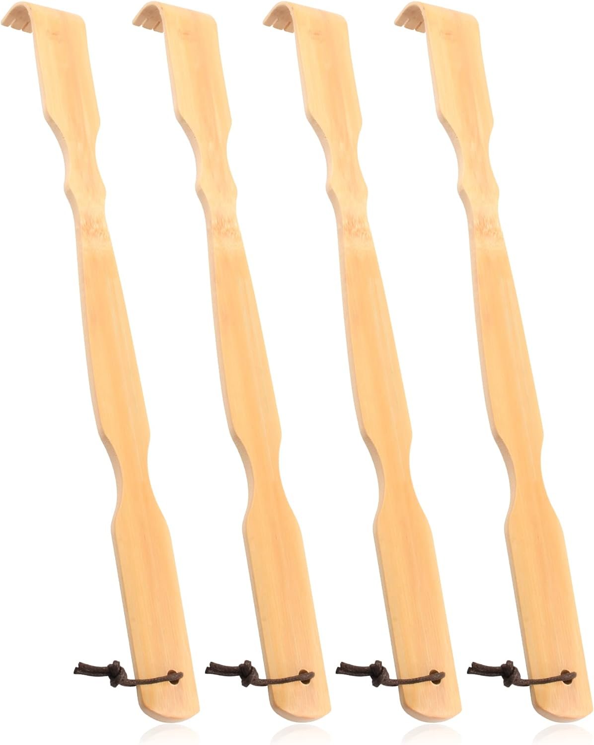 Wooden Bamboo Back Scratcher, 17″ Natural Handmade Back-Scratchers for Men and Women, New Upgraded Long Handle Body Massager, Gifts for Adults and Elderly (Straight-4 PCS)