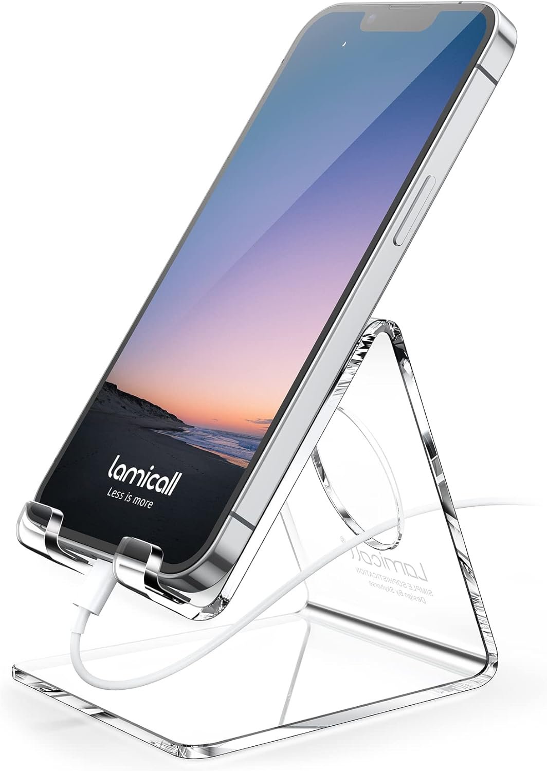 Lamicall Cell Phone Stand, Desk Accessories – Clear Office Cell Phone Holder, Acrylic Phone Stand, Desktop, Acrylic Office Supplies Desk Decor Accessories, Suitable for iPhone, 4-8” Phone, Gifts