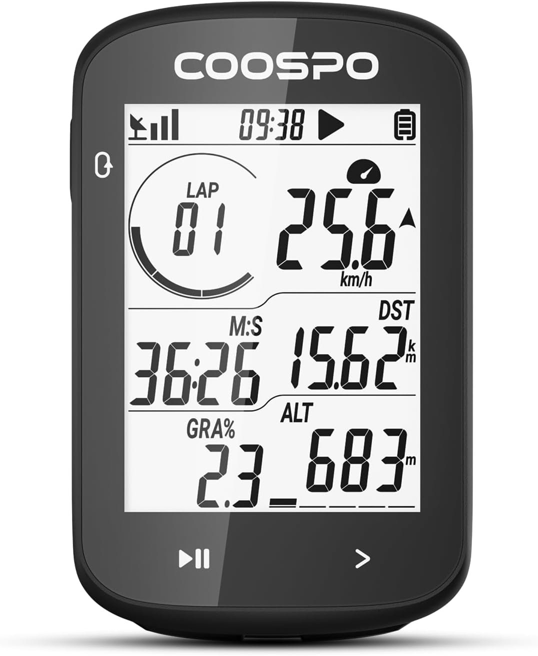 COOSPO CS300 GPS Bike Computer, Wireless Cycling Computer with 2.6 Auto-Backlight LCD Screen, Bluetooth5.0 ANT+ HR/S&C/Power Sensor Compatible, Bicycle GPS Computer for Road/Mountain Bike