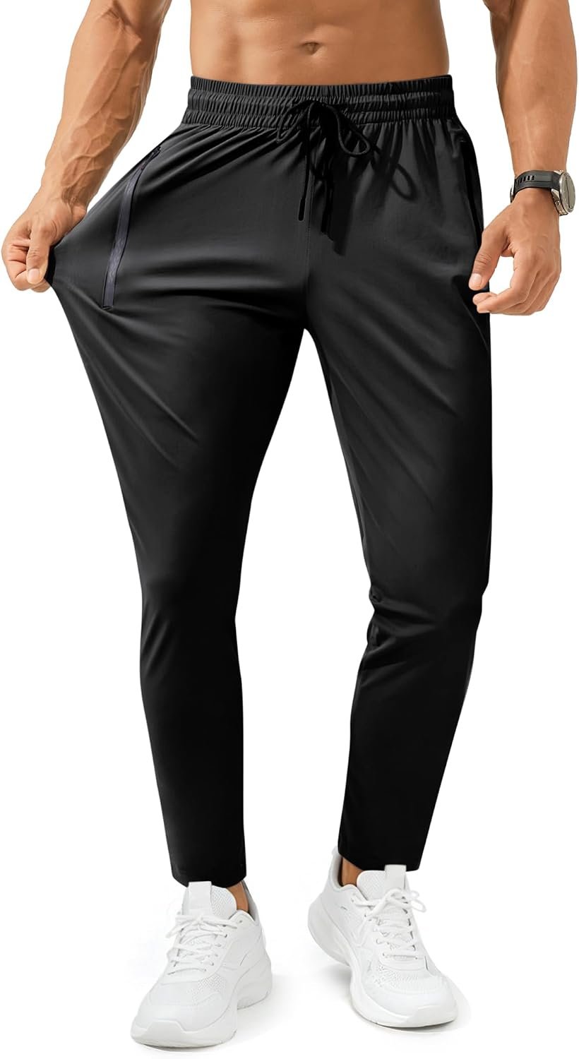 Mens Sweatpants Joggers with Zipper Pocket Casual Athletic Workout Lightweight Tapered Track Pants for Running Gym