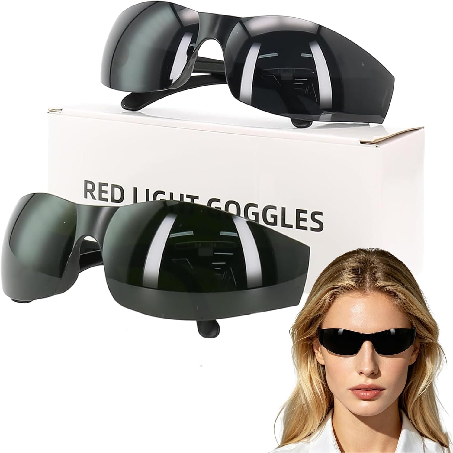 Red Light Blocking Glasses, 2 Pack Protection Eyewear Tanning Goggles for 600-900nm Red and Near-Infrared Light Exposure, Safety Glasses for LED Panel, Tanning Beds, Eye Comfort Gift for Men & Women