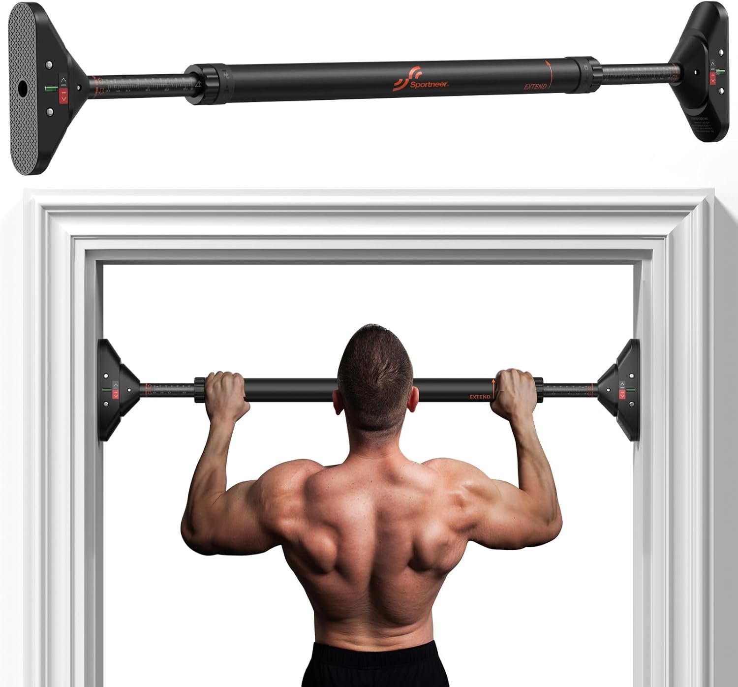 Sportneer Pull Up Bar Doorway Chin Up Bar No Screws Door Frame Chin Up Push Up Sit Up Bar Adjustable 75-94cm (29.5”-37”) Up to 200kg Capacity Workout Bar