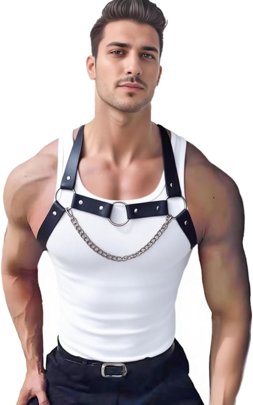 Mens Harness，Sexy Men，Chest Harness Men，Chest Harness，Leather Harness，Chest Strap，Sexy Lingerie for Men，PU Leather Body Chest for Men Sexy Punk Body Harness Belt