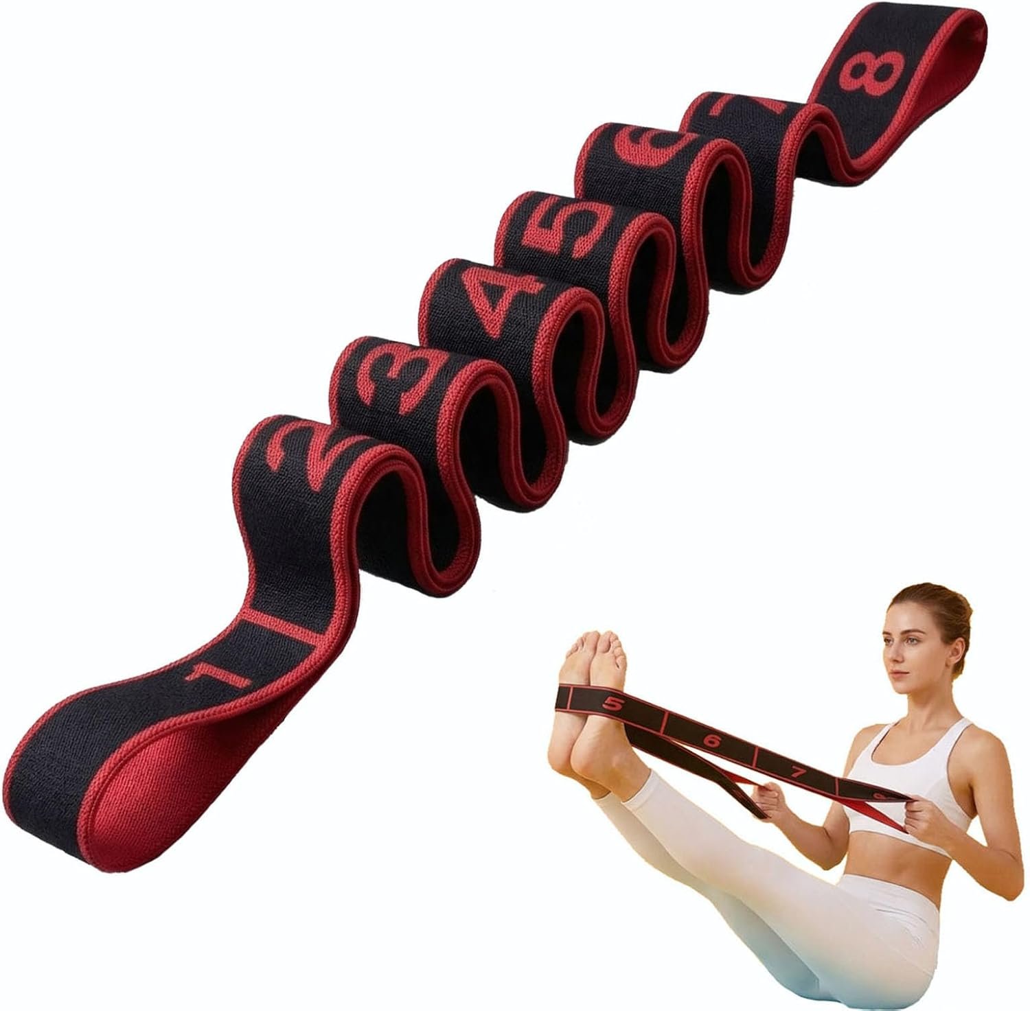 Stretch Bands for Exercise: 8-Section Elastic Exercise Band with Loops, Flexibility Stretching Strap Resistance Bands for Working Out, Leg Glutes Yoga Physical Therapy Fitness Equipment