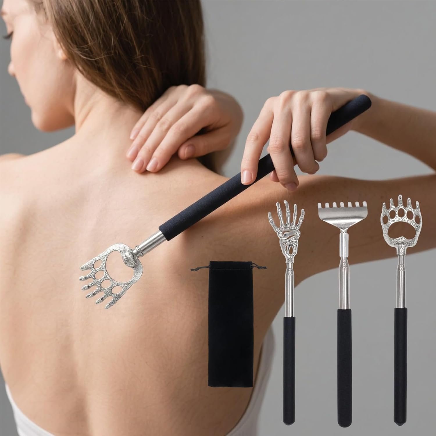 Manual Head Massager Set with 3 Shaped Tools and Bag, Scalp Relax Tool Kit for Adults Men Women Travel Essentials Stocking Stuffer Gift