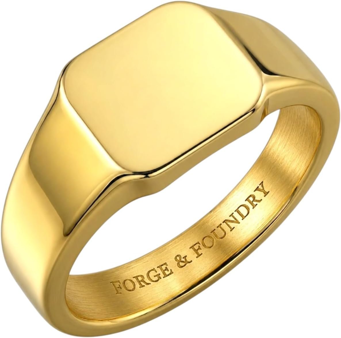 Forge & Foundry Men’s Signet Ring – Polished Stainless Steel or 18K Gold Plated, Classic Minimalist Ring for Men