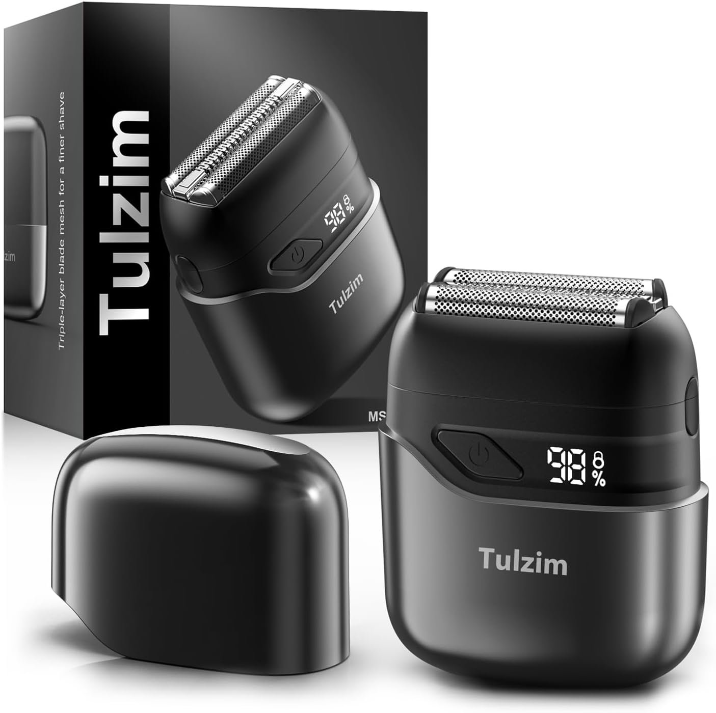 Tulzim Electric Foil Shaver for Men: Cordless Electric Razor for Face & Beard – 𝟑 𝐅𝐥𝐨𝐚𝐭𝐢𝐧𝐠 𝐁𝐥𝐚𝐝𝐞𝐬, 100-Min Runtime, USB-C Fast Charge, IPX7 𝐖𝐚𝐭𝐞𝐫𝐩𝐫𝐨𝐨𝐟 for Travel,Carbon Black
