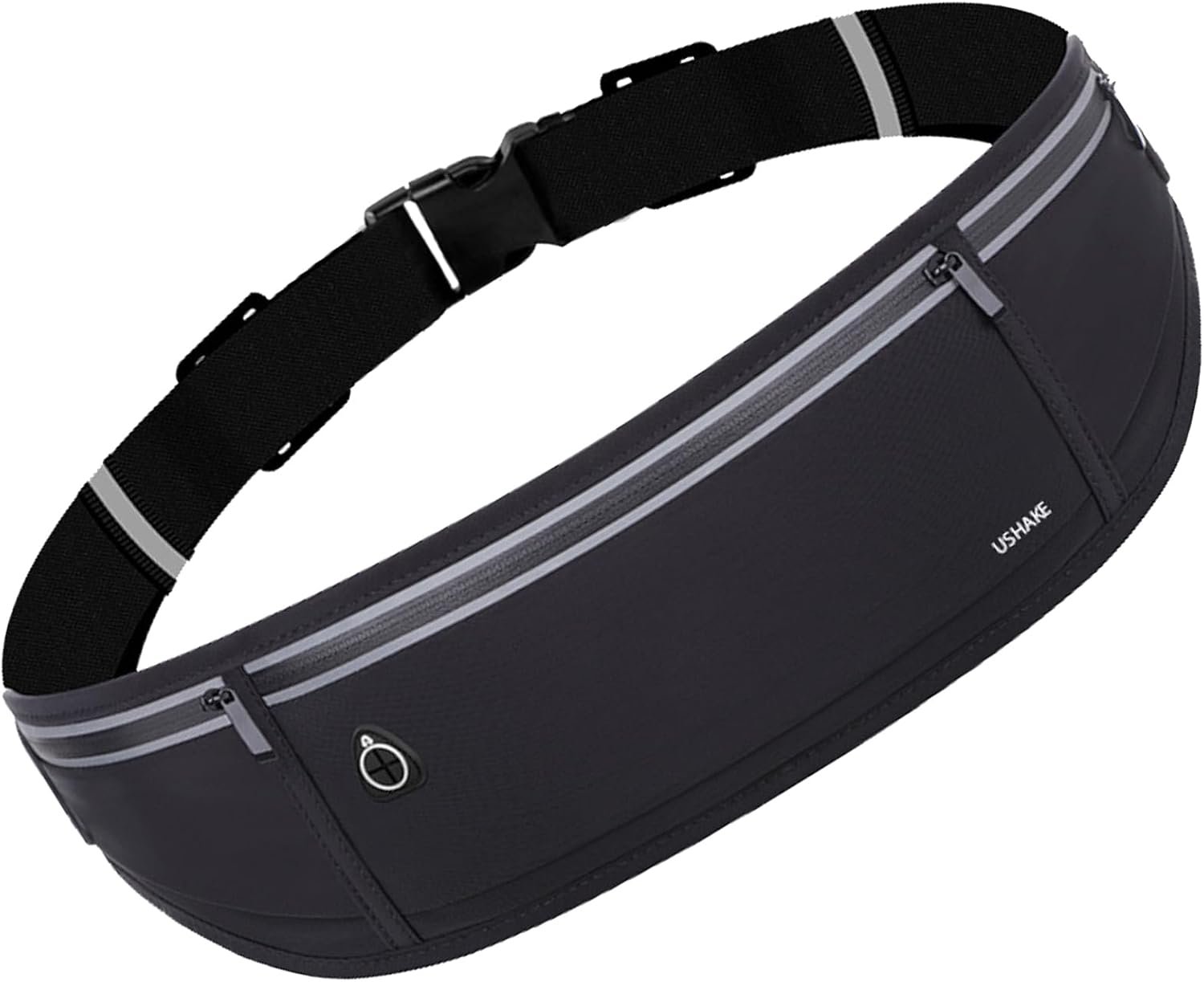 USHAKE Slim Running Belt, Workout Fanny Pack for Men Women,Exercise Waist Pack for Apple iPhone Holder, Runner Belt for Running Walking Cycling Camping Gym Black