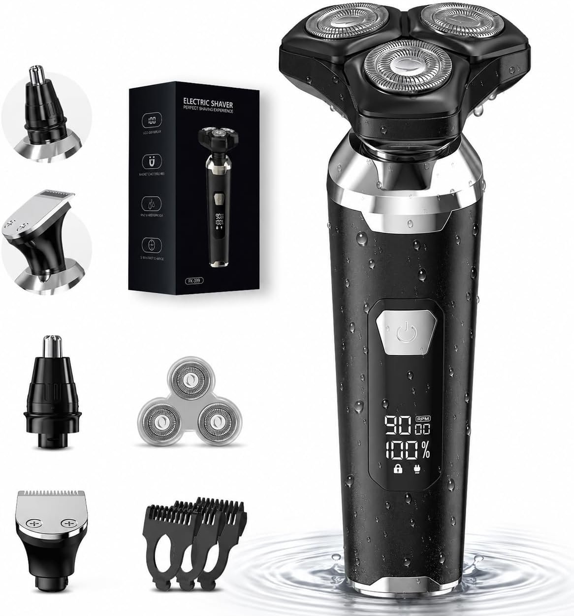 Electric Razor for Men: Wet/Dry Electric Shavers for Men – 𝟐𝟎𝟐𝟔 𝐔𝐩𝐠𝐫𝐚𝐝𝐞𝐝 𝐂𝐮𝐫𝐯𝐞𝐝 𝐑𝐚𝐳𝐨𝐫 𝐅𝐨𝐢𝐥, Low Noise High-Torque Motor, 𝟑-𝐢𝐧-𝟏 Cordless Shaver for Beard/Nose/Sideburns
