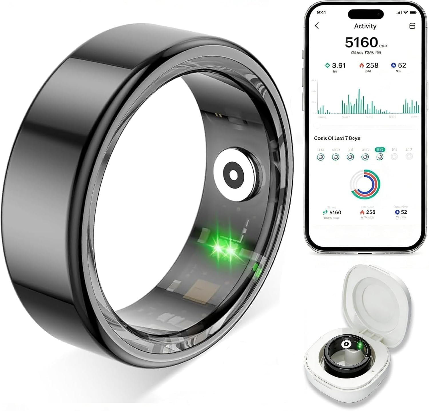 Smart Ring for Women Men,Fitness Tracker Ring with Heart Rate, Sleep Monitoring, Blood Oxygen, Step Counting for iOS and Android, No Subscription Fee, Waterproof (Black,10)
