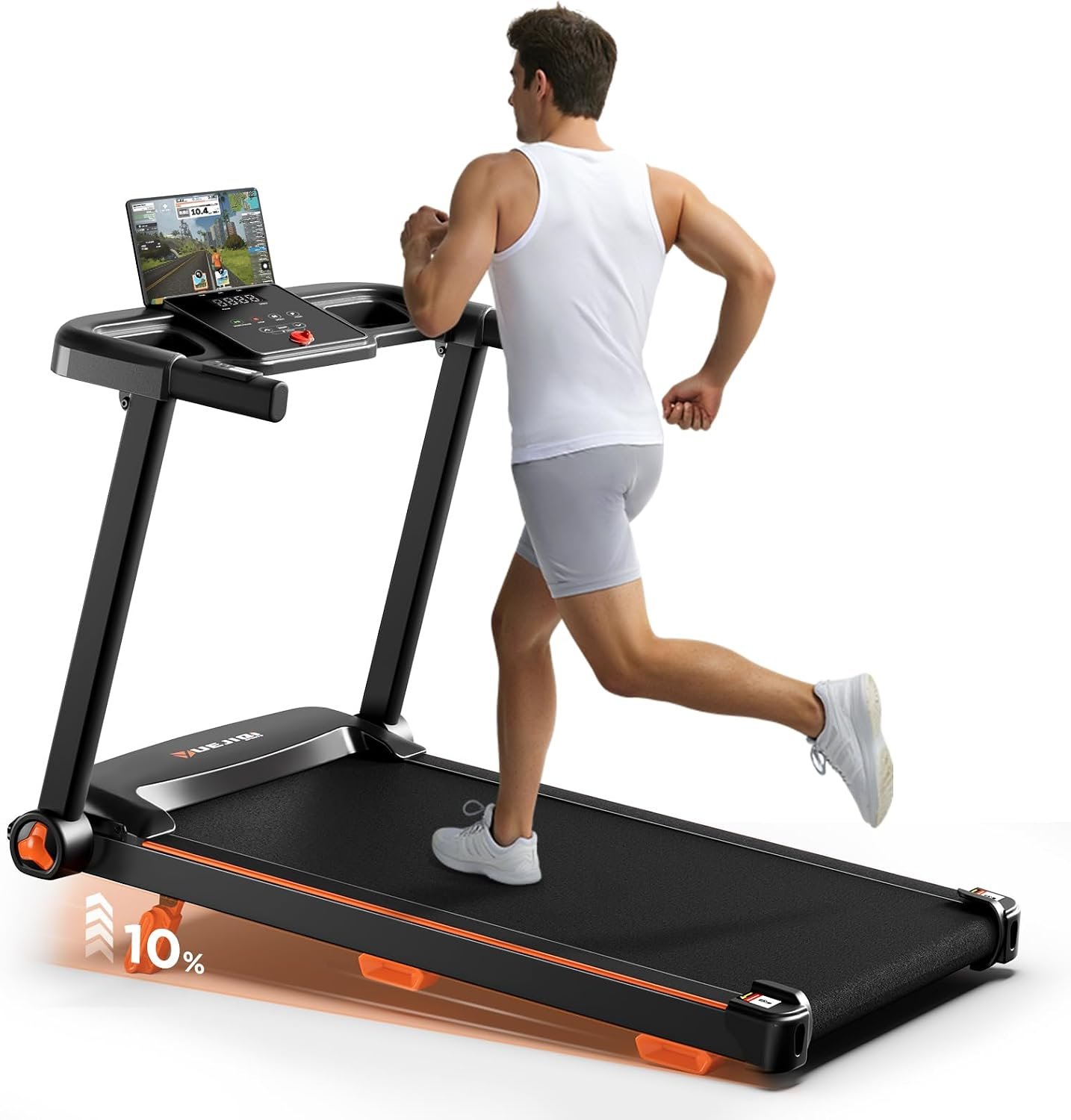 YUEJIQI Treadmills for Home, 3.0HP Quiet Brushless Foldable Treadmill with Incline, Small Space Portable Running Walking Machine, 300 Lbs Capacity with Bluetooth APP & Pulse Monitor